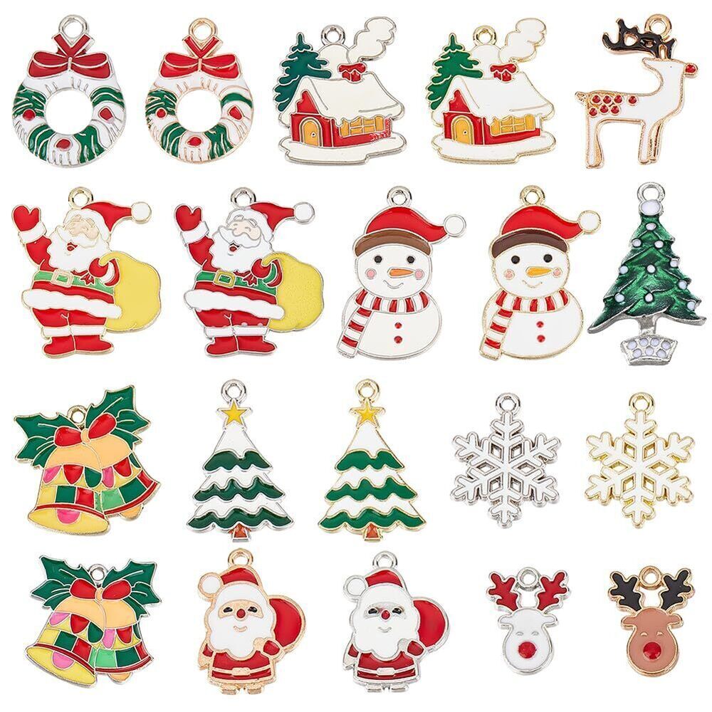 2896 1 Box 40Pcs 20 Style Christmas Tree Charms Xmas Charms Winter Charm